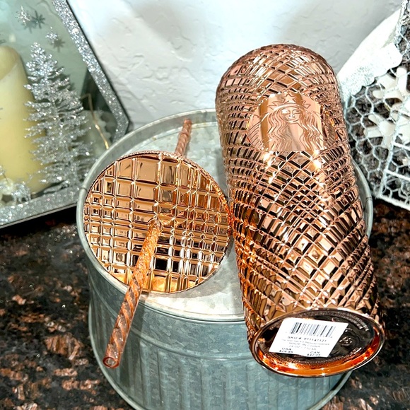 ❣️🆕Starbucks Tumbler Chrome Rose🌹 Gold⭐️ Jeweled - Holiday 2023 - Venti 24oz - Picture 6 of 7